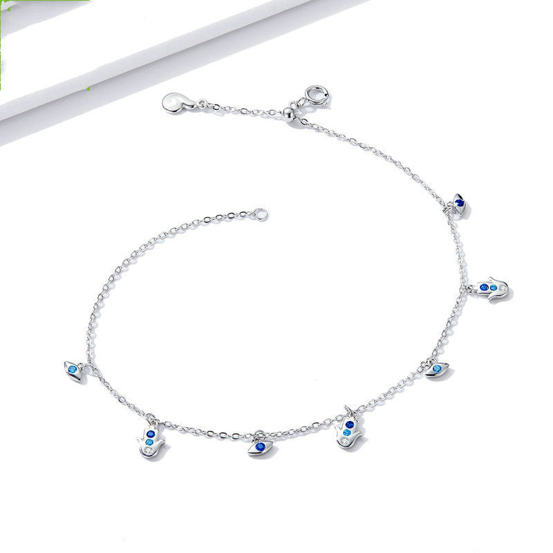 Silver Evil Eye Charm Anklet