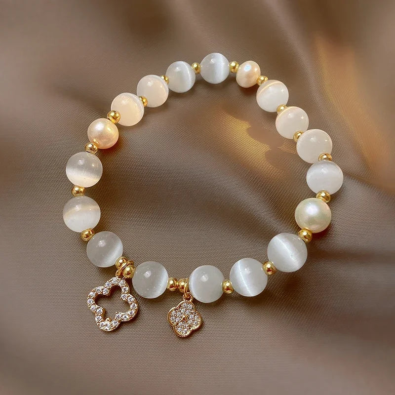 2024 Lucky Clover Pearl Crystal Bangle