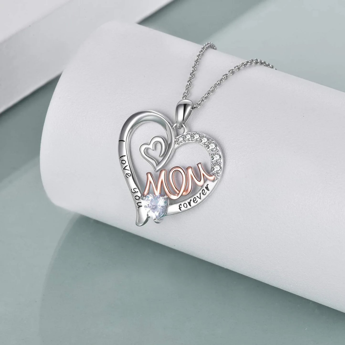 "Heartfelt Mom Love Silver Necklace