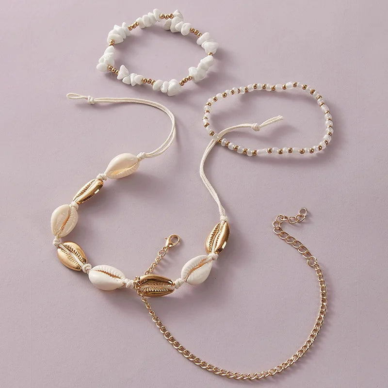 Beach Goddess Shell Chain Anklet Set