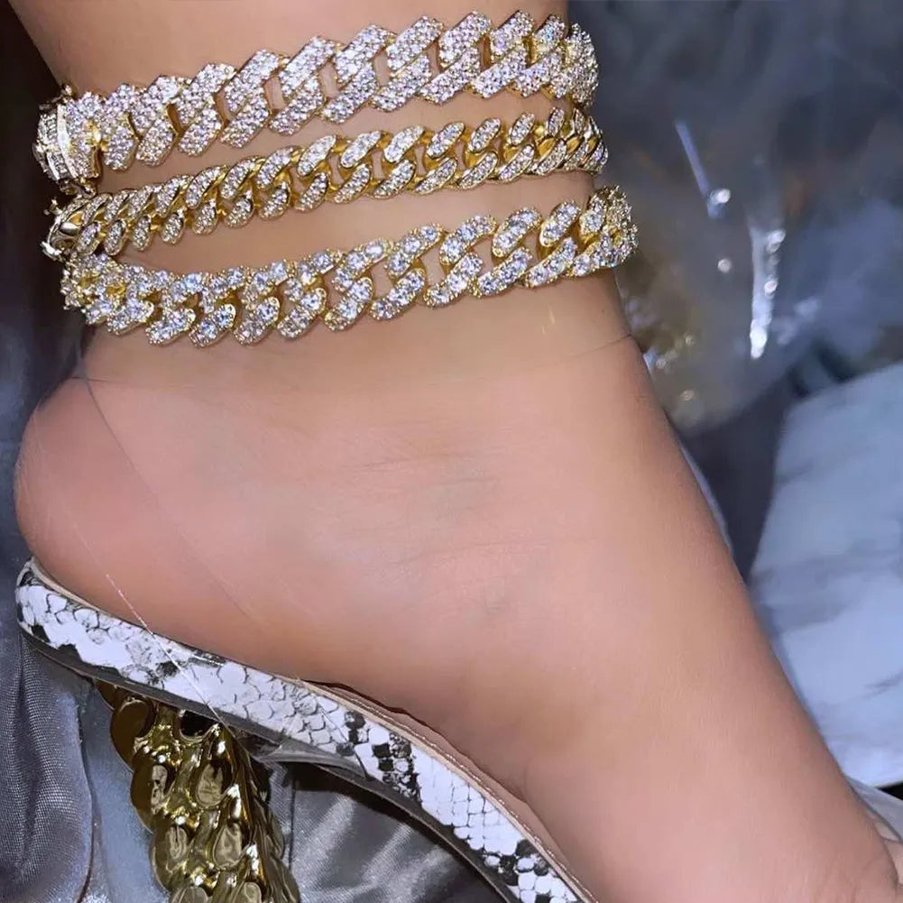 Luxury Rhinestone Cuban Chain Anklet - Heart