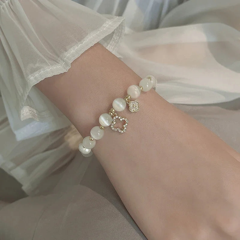 2024 Lucky Clover Pearl Crystal Bangle