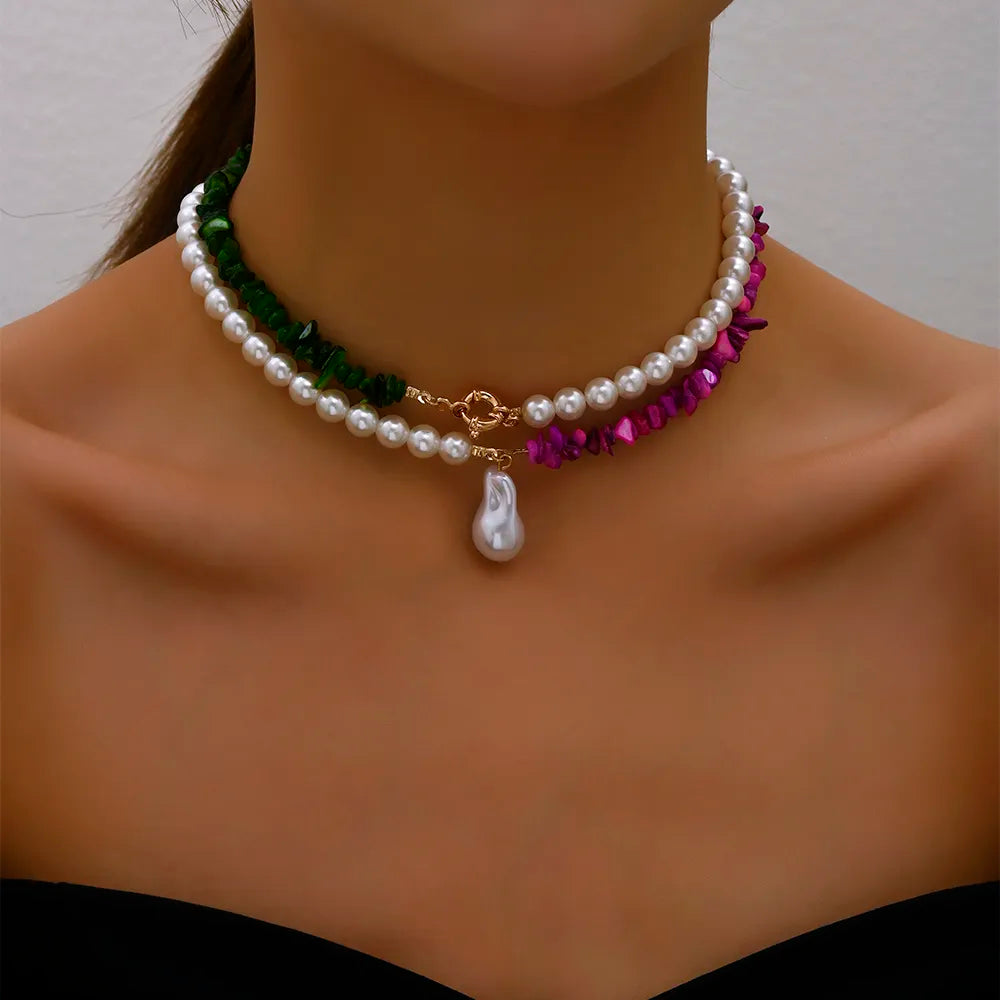 Rose & Green Stone Pearl Fashion Choker