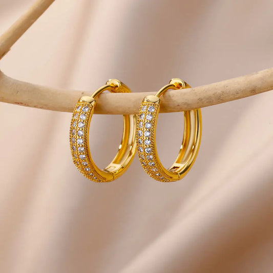 Round Zircon Hoop Earrings