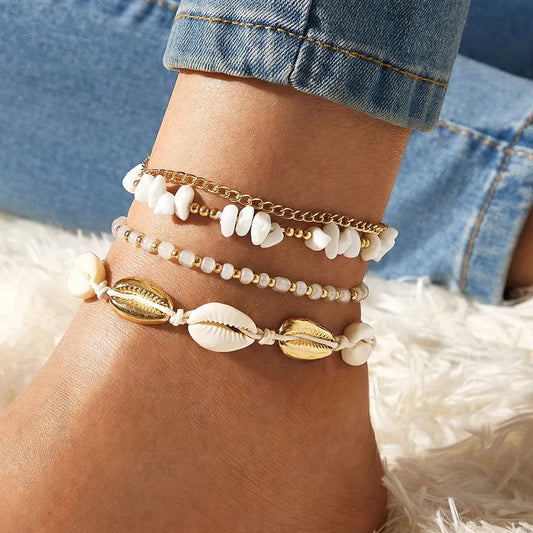 Beach Goddess Shell Chain Anklet Set