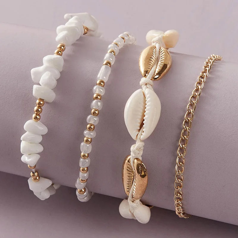 Beach Goddess Shell Chain Anklet Set