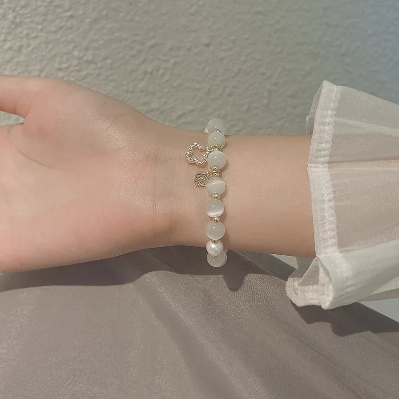 2024 Lucky Clover Pearl Crystal Bangle